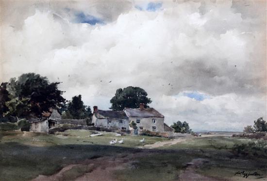 Wycliffe Egginton (1875-1951) Geese beside a farmhouse 14 x 21in.